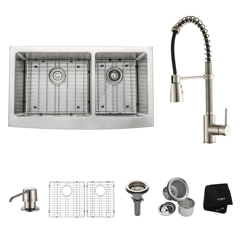 Kitchen Combos 36" L x 21" W Double Basin Farmhouse/Apron Kitchen Sink